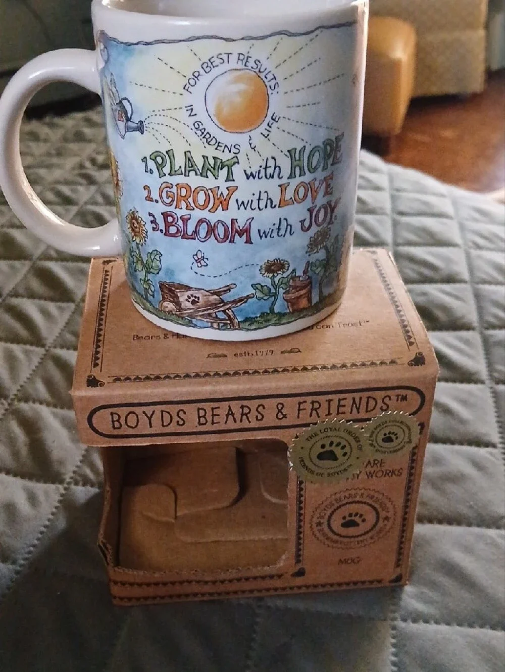 Boyds Bears Sunny Day Sunflowers Ceramic Mug - Blue